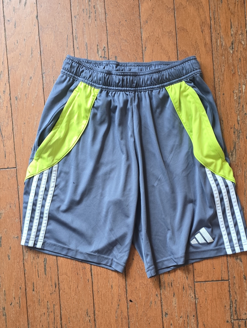 adidas Men's Gray Shorts with Neon Yellow Accents